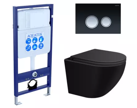 Комплект 3 в 1 инсталляция Акватек Standart 50 + Подвесной унитаз SinteSi EVI черный с кнопкой черной хром INS-0000012 + SIN-TS-EVI-151BM + KDI-0000029