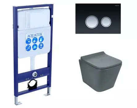 Комплект 3 в 1 инсталляция Акватек Standart 50 + Унитаз подвесной Weltwasser WW SK Gelbach 041 MT-GR серый с кнопкой черной хром INS-0000012 + 10000008263 + KDI-0000029