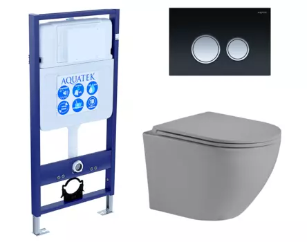 Комплект 3 в 1 инсталляция Акватек Standart 50 + Унитаз подвесной Weltwasser WW Merzbach 043 MT-GR серый с кнопкой черной хром INS-0000012 + 10000003708 + KDI-0000029