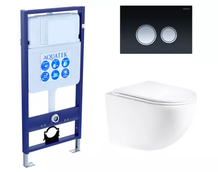 Комплект 3 в 1 инсталляция Акватек Standart 50 + Унитаз подвесной Enio Unico EN3103895 с кнопкой черной хром INS-0000012 + EN3103895 + KDI-0000029