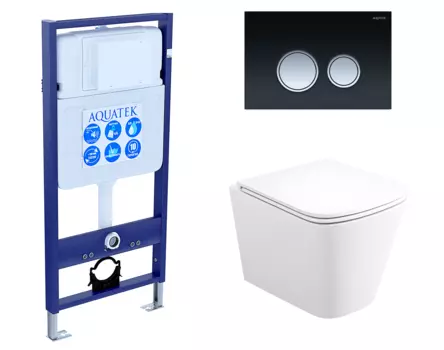 Комплект 3 в 1 инсталляция Акватек Standart 50 + Унитаз подвесной Enio Binario EN4215896 с кнопкой черной хром INS-0000012 + EN4215896 + KDI-0000029