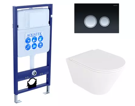 Комплект 3 в 1 инсталляция Акватек Standart 50 + Унитаз подвесной Enio Cento EN4280110 с кнопкой черной хром INS-0000012 + EN4280110 + KDI-0000029