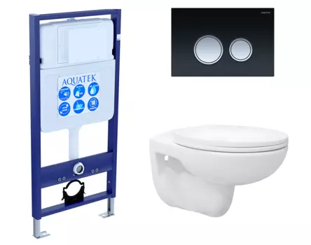Комплект 3 в 1 инсталляция Акватек Standart 50 + Унитаз подвесной Enio Ekos EN0170571 с кнопкой черной хром INS-0000012 + EN0170571 + KDI-0000029