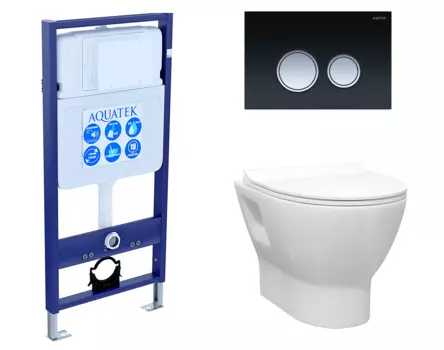 Комплект 3 в 1 инсталляция Акватек Standart 50 + Унитаз подвесной Enio Nativo EN1270551 с кнопкой черной хром INS-0000012 + EN1270551 + KDI-0000029