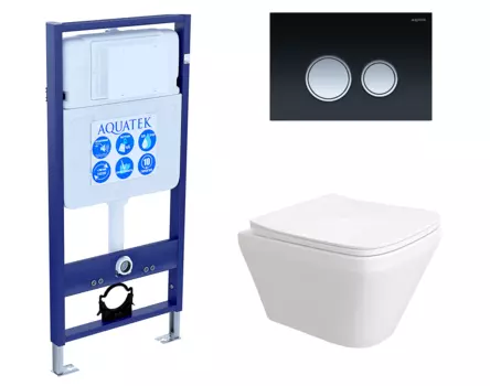 Комплект 3 в 1 инсталляция Акватек Standart 50 + Унитаз подвесной Enio Vicino EN9170544 с кнопкой черной хром INS-0000012 + EN9170544 + KDI-0000029