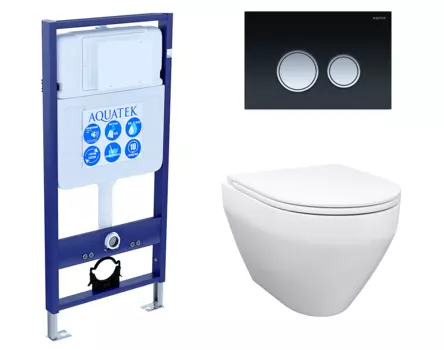 Комплект 3 в 1 инсталляция Акватек Standart 50 + Унитаз подвесной Enio Cono EN2870522 с кнопкой черной хром INS-0000012 + EN2870522 + KDI-0000029