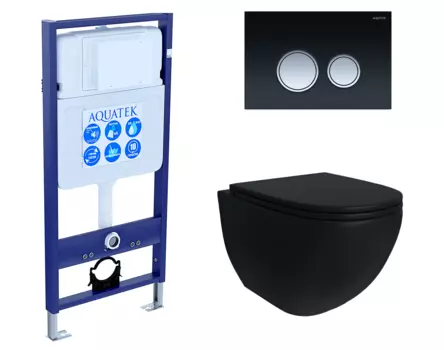 Комплект 3 в 1 инсталляция Акватек Standart 50 + Унитаз подвесной Enio Unico BL EN4105055 черный с кнопкой черной хром INS-0000012 + EN4105055 + KDI-0000029