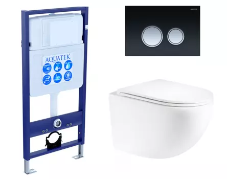 Комплект 3 в 1 инсталляция Акватек Standart 50 + Унитаз подвесной Enio Unico Tornado EN2105073 с кнопкой черной хром INS-0000012 + EN2105073 + KDI-0000029