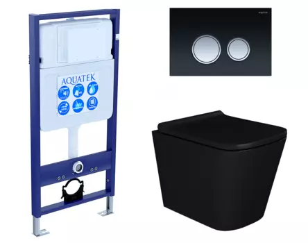 Комплект 3 в 1 инсталляция Акватек Standart 50 + Унитаз подвесной Enio Binario BL EN4180225 черный с кнопкой черной хром INS-0000012 + EN4180225 + KDI-0000029