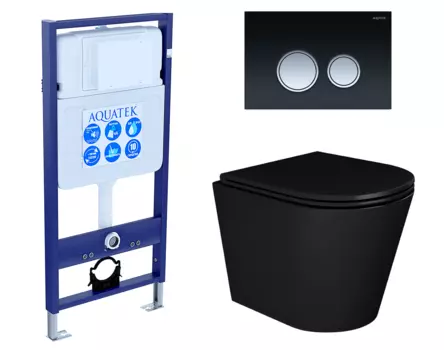 Комплект 3 в 1 инсталляция Акватек Standart 50 + Унитаз подвесной Enio Cento BL EN4280035 черный с кнопкой черной хром INS-0000012 + EN4280035 + KDI-0000029