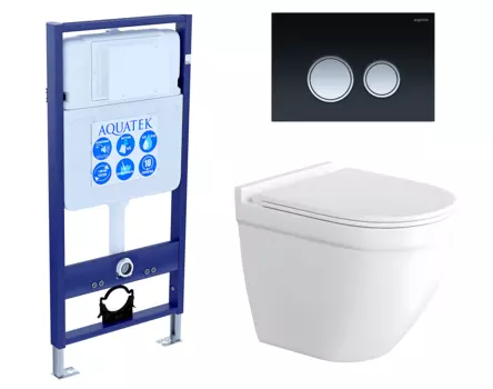 Комплект 3 в 1 инсталляция Акватек Standart 50 + Унитаз подвесной Enio Pulito EN1170052 с кнопкой черной хром INS-0000012 + EN1170052 + KDI-0000029