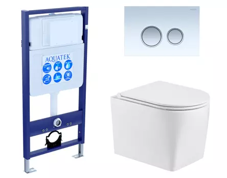 Комплект 3 в 1 инсталляция Акватек Standart 50 + Унитаз подвесной WeltWasser Nesenbach 004 GL-WT с кнопкой белой хром INS-0000012 + 10000008265 + KDI-0000028