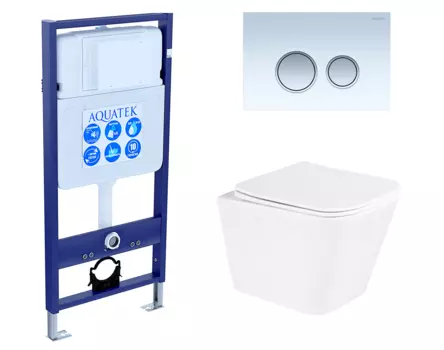 Комплект 3 в 1 инсталляция Акватек Standart 50 + Унитаз подвесной BelBagno Due с кнопкой белой хром INS-0000012 + BB3103CHR/SC + KDI-0000028
