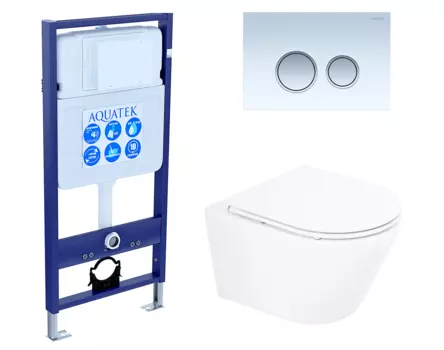 Комплект 3 в 1 инсталляция Акватек Standart 50 + Унитаз подвесной BelBagno Tre BB8001CHR/SC с кнопкой белой хром INS-0000012 + BB8001CHR/SC + KDI-0000028
