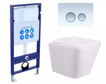 Комплект 3 в 1 инсталляция Акватек Standart 50 + Унитаз подвесной Taliente Correto CR25200 с кнопкой белой хром INS-0000012 + CR25200 + KDI-0000028