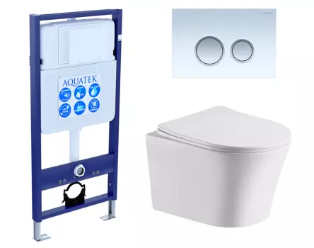 Комплект 3 в 1 инсталляция Акватек Standart 50 + Подвесной унитаз CeruttiSpa Adige Aria CT7837 с кнопкой белой хром INS-0000012 + 7837 + KDI-0000028