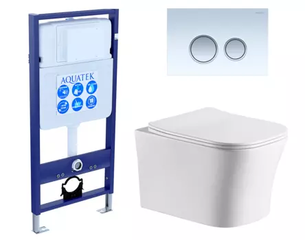 Комплект 3 в 1 инсталляция Акватек Standart 50 + Подвесной унитаз CeruttiSpa Marmolada aria CT7778 с кнопкой белой хром INS-0000012 + 7778 + KDI-0000028