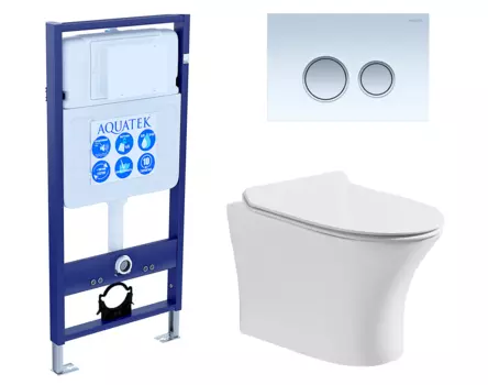 Комплект 3 в 1 инсталляция Акватек Standart 50 + Подвесной безободковый унитаз CeruttiSpa Bernina aria с кнопкой белой хром INS-0000012 + 7191 + KDI-0000028