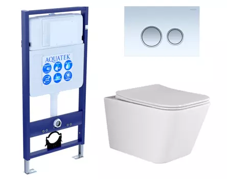 Комплект 3 в 1 инсталляция Акватек Standart 50 + Унитаз подвесной Ceramica Nova Metric Rimless CN3007 с кнопкой белой хром INS-0000012 + CN3007 + KDI-0000028