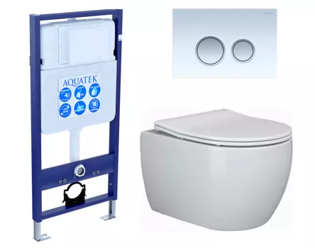 Комплект 3 в 1 инсталляция Акватек Standart 50 + Унитаз подвесной Ceramica Nova Play CN3001 с кнопкой белой хром INS-0000012 + CN3001 + KDI-0000028