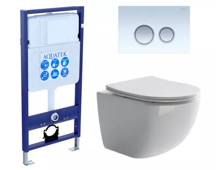 Комплект 3 в 1 инсталляция Акватек Standart 50 + Унитаз подвесной Ceramica Nova Forma CN3009 с кнопкой белой хром INS-0000012 + CN3009 + KDI-0000028