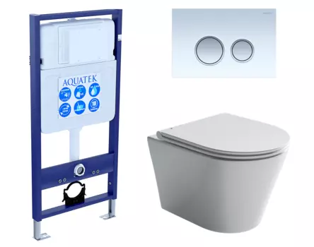 Комплект 3 в 1 инсталляция Акватек Standart 50 + Унитаз подвесной Ceramica Nova Forma CN3011 с кнопкой белой хром INS-0000012 + CN3011 + KDI-0000028