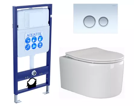 Комплект 3 в 1 инсталляция Акватек Standart 50 + Унитаз подвесной Ceramica Nova Moments CN3003 с кнопкой белой хром INS-0000012 + CN3003 + KDI-0000028