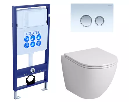 Комплект 3 в 1 инсталляция Акватек Standart 50 + Унитаз подвесной Grossman GR-4455S с кнопкой белой хром INS-0000012 + GR-4455S + KDI-0000028