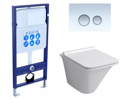 Комплект 3 в 1 инсталляция Акватек Standart 50 + Унитаз подвесной Grossman GR-4413S с кнопкой белой хром INS-0000012 + GR-4413S + KDI-0000028