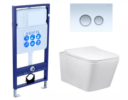 Комплект 3 в 1 инсталляция Акватек Standart 50 + Унитаз Vincea Q-Line VT1-12 с кнопкой белой хром INS-0000012 + VT1-12 + KDI-0000028