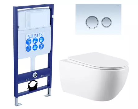 Комплект 3 в 1 инсталляция Акватек Standart 50 + Унитаз подвесной Vincea Evo VT1-34 с кнопкой белой хром INS-0000012 + VT1-34 + KDI-0000028