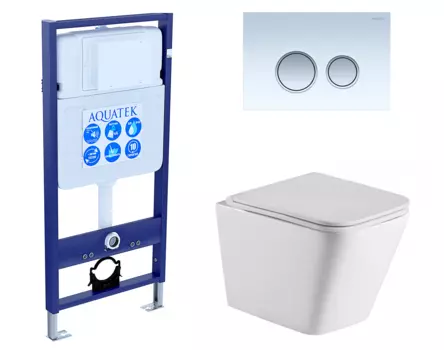 Комплект 3 в 1 инсталляция Акватек Standart 50 + Подвесной унитаз WeltWasser Gelbach 043 GL-WT с кнопкой белой хром INS-0000012 + 10000011749 + KDI-0000028