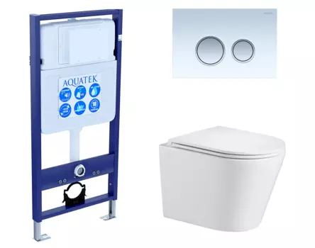 Комплект 3 в 1 инсталляция Акватек Standart 50 + Подвесной унитаз WeltWasser Salzbach 043 GL-WT с кнопкой белой хром INS-0000012 + 10000008257 + KDI-0000028