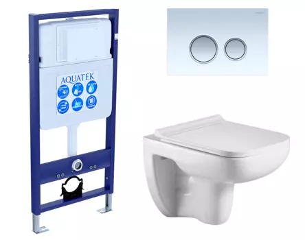 Комплект 3 в 1 инсталляция Акватек Standart 50 + Подвесной унитаз WeltWasser Kehlbach 004 GL-WT с кнопкой белой хром INS-0000012 + 10000003810 + KDI-0000028