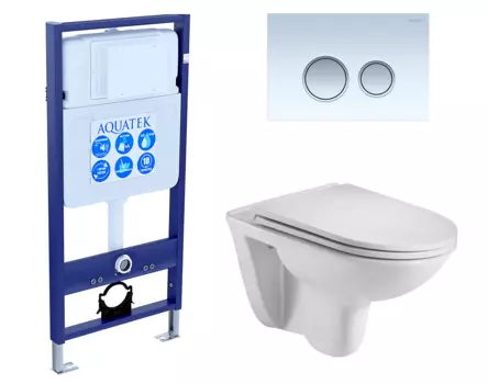 Комплект 3 в 1 инсталляция Акватек Standart 50 + Подвесной унитаз WeltWasser Baarbach 004 GL-WT с кнопкой белой хром INS-0000012 + 10000003811 + KDI-0000028