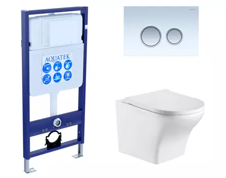 Комплект 3 в 1 инсталляция Акватек Standart 50 + Подвесной унитаз WeltWasser Odenbach 004 GL-WT с кнопкой белой хром INS-0000012 + 10000003704 + KDI-0000028