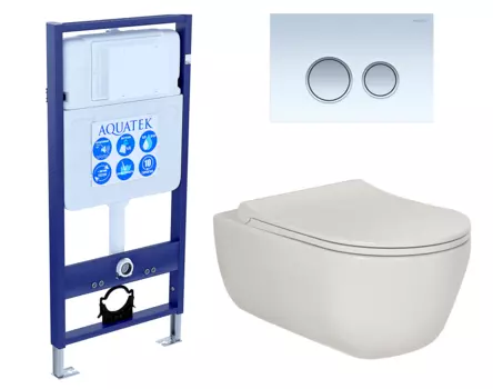 Комплект 3 в 1 инсталляция Акватек Standart 50 + Унитаз подвесной Berges Wasserhaus Ego XL 082118 с кнопкой белой хром INS-0000012 + 082118 + KDI-0000028