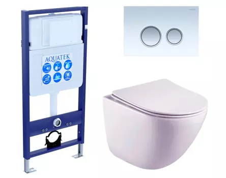 Комплект 3 в 1 инсталляция Акватек Standart 50 + Унитаз подвесной Esbano Lotus ESUPLOTUW с кнопкой белой хром INS-0000012 + ESUPLOTUW + KDI-0000028