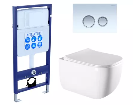 Комплект 3 в 1 инсталляция Акватек Standart 50 + Унитаз подвесной Vincea Form VT1-35 с кнопкой белой хром INS-0000012 + VT1-35 + KDI-0000028