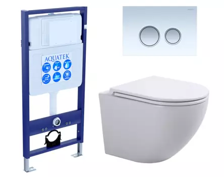 Комплект 3 в 1 инсталляция Акватек Standart 50 + Подвесной унитаз SinteSi EVI с кнопкой белой хром INS-0000012 + SIN-TS-EVI-151 + KDI-0000028