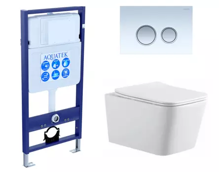 Комплект 3 в 1 инсталляция Акватек Standart 50 + Подвесной унитаз SinteSi BALTI с кнопкой белой хром INS-0000012 + SIN-TS-BLT-171 + KDI-0000028