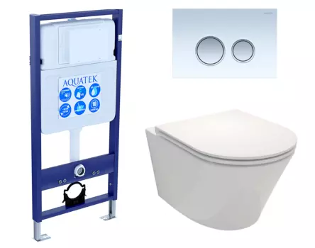 Комплект 3 в 1 инсталляция Акватек Standart 50 + Унитаз подвесной Jacob Delafon Rodin+ EDY102-00 с кнопкой белой хром INS-0000012 + EDY102-00 + KDI-0000028