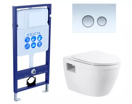 Комплект 3 в 1 инсталляция Акватек Standart 50 + Унитаз подвесной BelBagno Loto BB070CHR/SC с кнопкой белой хром INS-0000012 + BB070CHR/SC + KDI-0000028