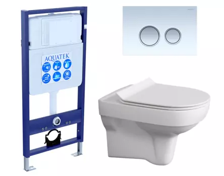Комплект 3 в 1 инсталляция Акватек Standart 50 + Унитаз подвесной Cersanit City New clean on с кнопкой белой хром INS-0000012 + S-MZ-CITY-COn-S-DL-w + KDI-0000028