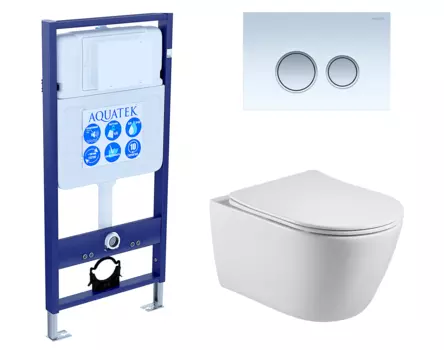 Комплект 3 в 1 инсталляция Акватек Standart 50 + Унитаз подвесной Акватек Вега AQ1905-00 с кнопкой белой хром INS-0000012 + AQ1905-00 + KDI-0000028
