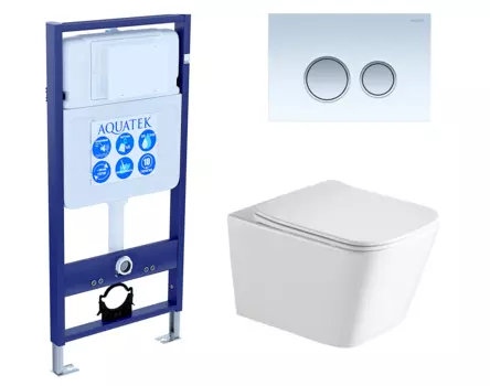 Комплект 3 в 1 инсталляция Акватек Standart 50 + Унитаз подвесной SantiLine SL-5007 с кнопкой белой хром INS-0000012 + SL-5007 + KDI-0000028