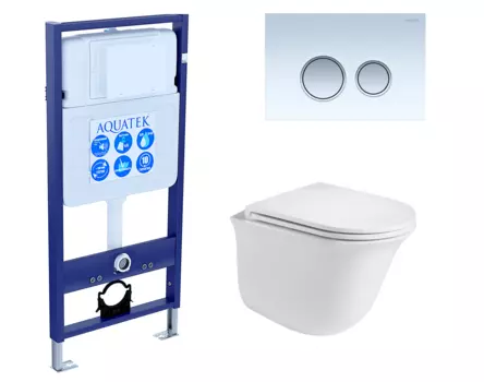 Комплект 3 в 1 инсталляция Акватек Standart 50 + Подвесной унитаз WeltWasser Telbach 004 GL-WT с кнопкой белой хром INS-0000012 + 10000003668 + KDI-0000028