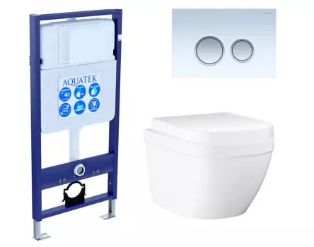 Комплект 3 в 1 инсталляция Акватек Standart 50 + Унитаз подвесной Grohe Euro Ceramic 39206000 с кнопкой белой хром INS-0000012 + 39206000 + 39330001 + KDI-0000028