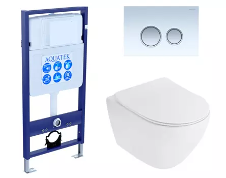Комплект 3 в 1 инсталляция Акватек Standart 50 + Унитаз подвесной Cezares Stylus CZR-513-TH-R с кнопкой белой хром INS-0000012 + CZR-513-TH-R + CZR-2011-SC + KDI-0000028