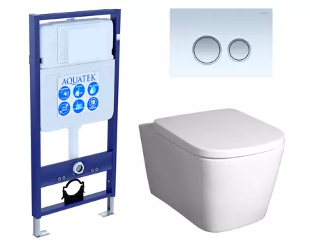 Комплект 3 в 1 инсталляция Акватек Standart 50 + Унитаз подвесной BelBagno Albano BB120CHR с кнопкой белой хром INS-0000012 + BB120CHR + BB120SC + KDI-0000028